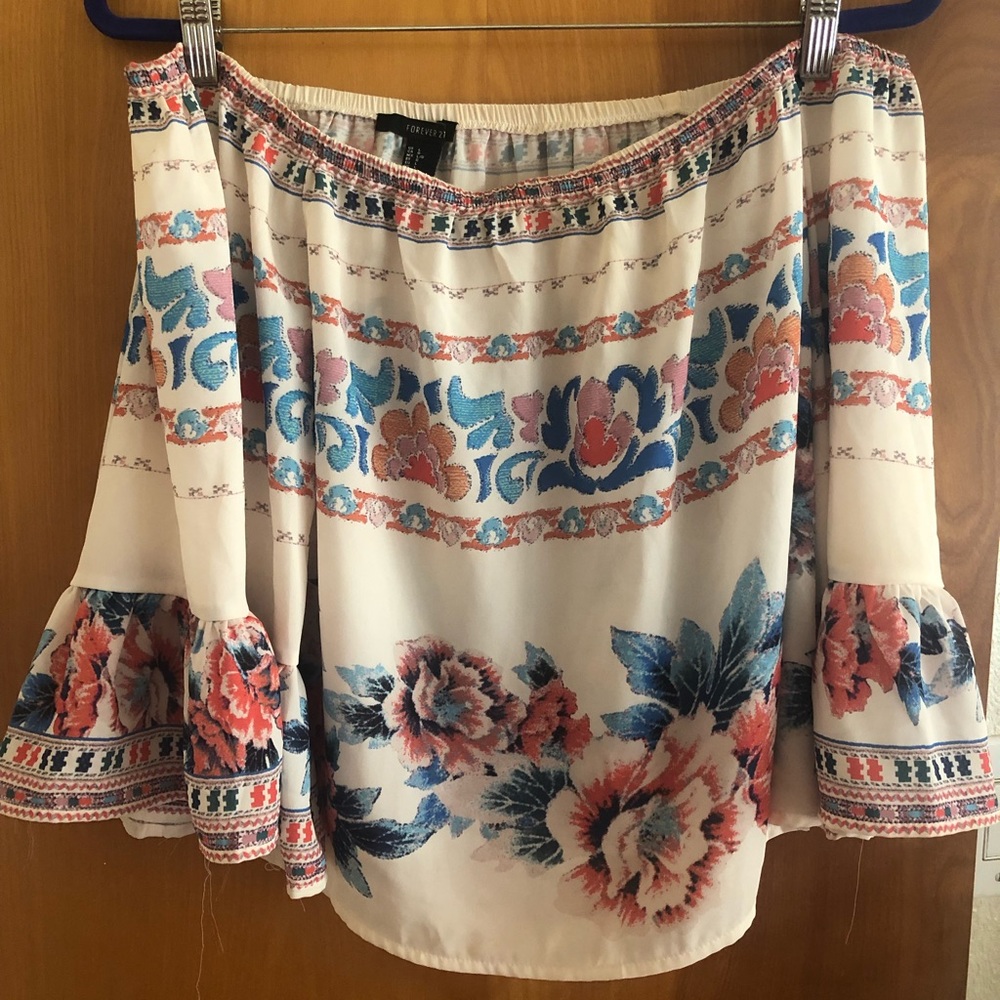 Floral Off the Shoulder Top with Bell Sleeves